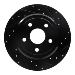 Dodge Durango Brake Rotor (1) - Rear Right - R1 Concepts - Drilled & Slotted - Black - `11-`22